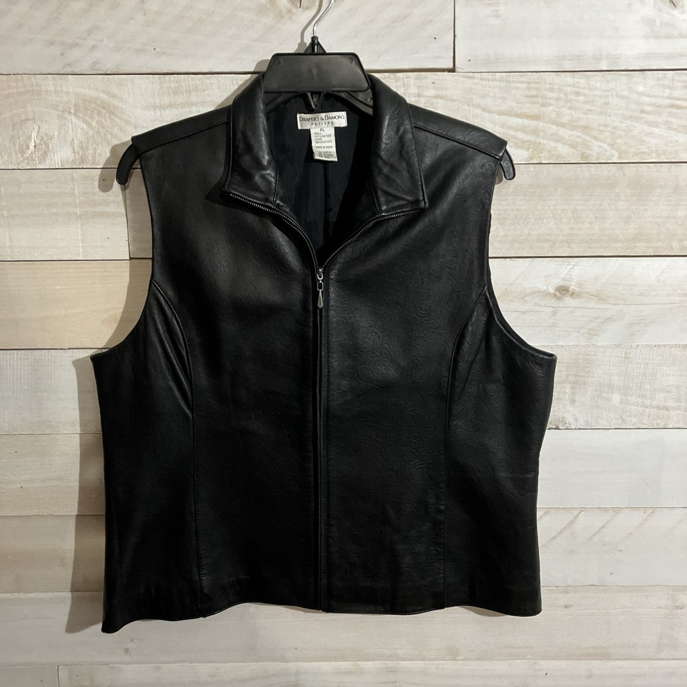 Drapers & Damons Women's Black Pattern Leather Vest Size PL Zip Front